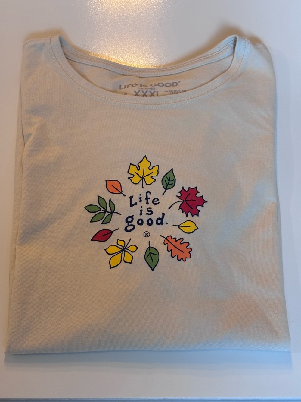 Life is Good, Women’s XXXL, Cream, Autumn Circle of Leaves Crusher Tee